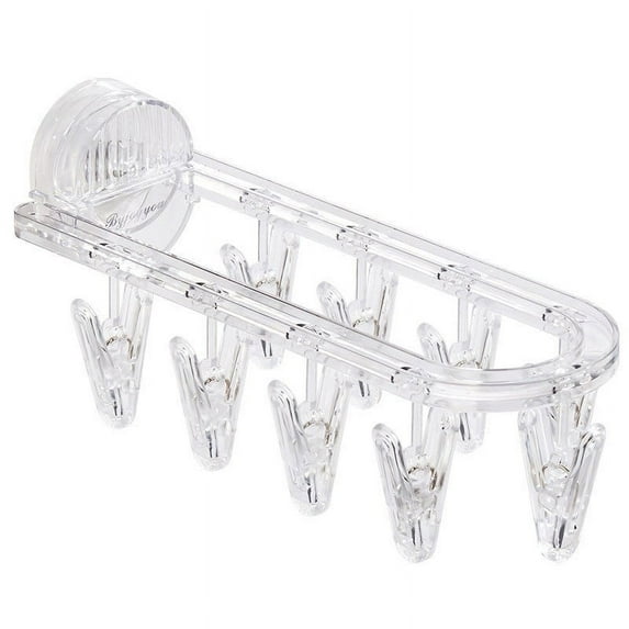 Hgallory Clothes Drying Hanger with 9 Clips, Foldable Laundry Drying Rack with Suction Cup, Wall Mounted Hanging Drying Racks for Clothes Underwear Socks, 1 Pack, 10.2"x3.1"x2.8", Clear