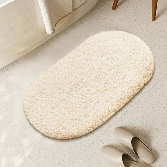 Hgallory Cotton Thick Floor Mats for Bedroom Living Room, Non-Slip Floor Rugs for Entrance Sofa side, Home Decor Solid Color Floor Carpet Doormat Welcome Mats, 24"x35", 1 Pack, Beige, Oval