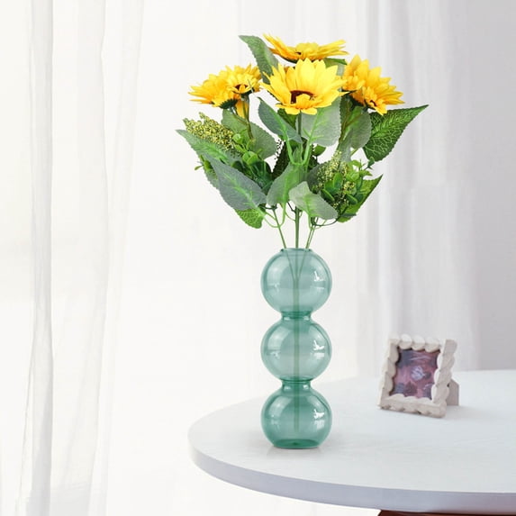 PureCasa Creative Colored Glass Transparent Vase, Home Decorative Vases for Artificial Plants and Hydroponic Flowers, Aesthetic Simple Style Decor, 6.5"x2.4"x7.1", 1 Pack, Blue