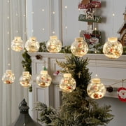 Hgallory Curtain String Lights 9.8'x1.6', Ball LED Light Strip Home Decoration for Christmas New Year, 1PC, 3 x AA Butteries Powered (Not Included), 3.7"x3.1"x3.1" Ball, Warm White, Snowman