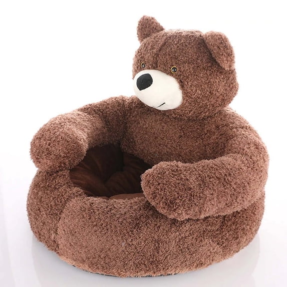 PureCasa Cute Bear Shaped Semi-Enclosed Soft Dog Cat Bed for Fall Winter, Short Plush Fluffy Pet Bed House Kennel, Thermal Sleeping Pad for Small Cats Dogs, Round, 1 Pack, 22"x22", Coffee