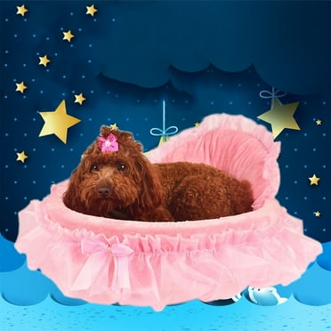 PureCasa Cute Bow Shaped Semi-Enclosed Dog Cat Bed for Fall Winter, Fluffy Cotton Pet Pad House Plush Kennel, Creative Sleeping Cushion Pads for Small Cats Dogs, Round, 1 Pack, 18"x17", Pink