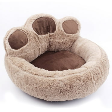 PureCasa Cute Paw Pattern Soft Dog Cat Bed for Fall Winter, Comfortable Warm Plush Fluffy Pet Bed Kennel Cushion Sleeping Pad for Small Cats Dogs, Modern Decor, Round, 1 Pack, S 16"x16", Brown