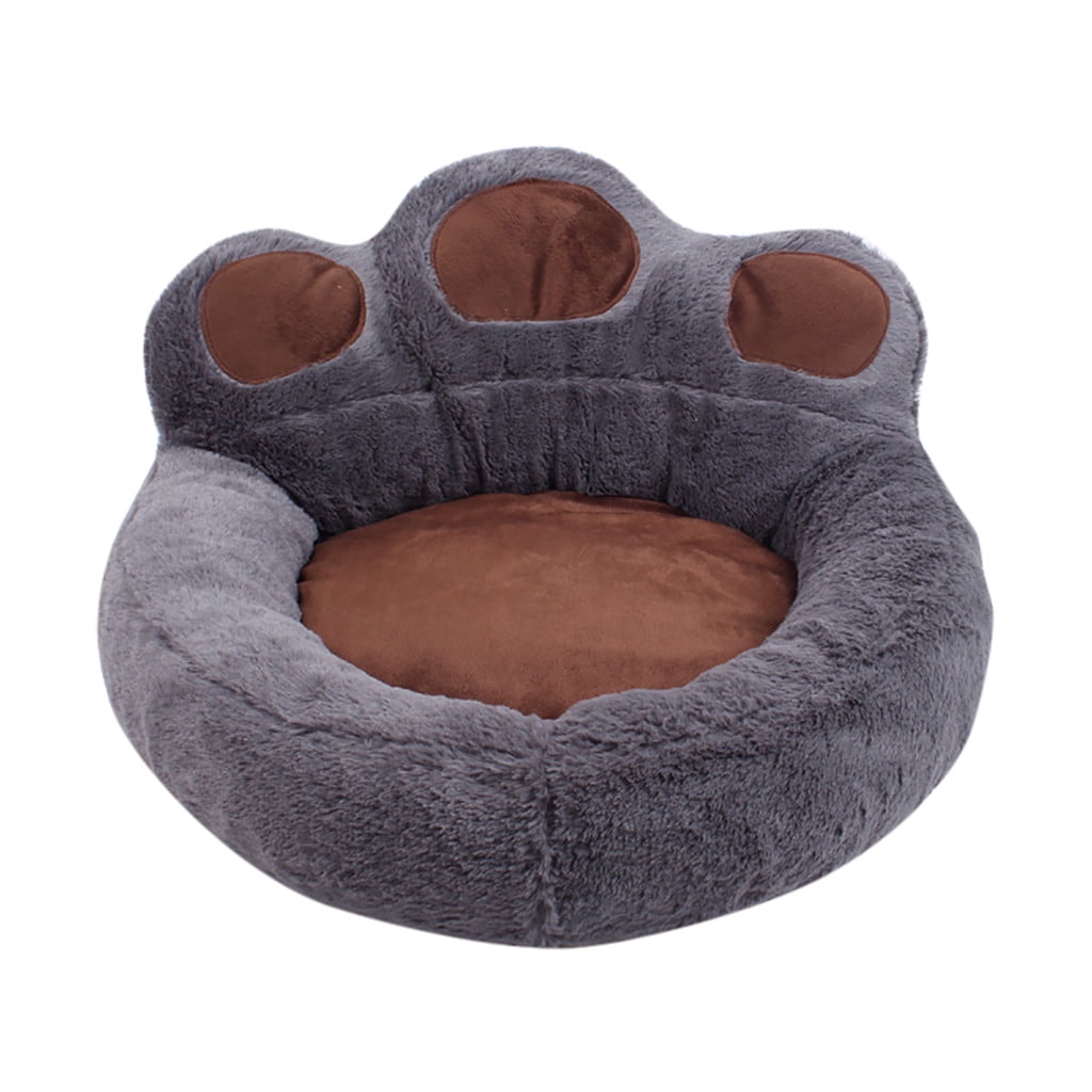 PureCasa Cute Paw Pattern Soft Dog Cat Bed for Fall Winter, Comfortable Warm Plush Fluffy Pet Bed Kennel Cushion Sleeping Pad for Small Cats Dogs, Modern Decor, Round, 1 Pack, L 20"x22", Gray