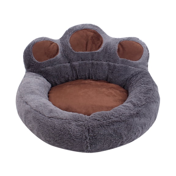 PureCasa Cute Paw Pattern Soft Dog Cat Bed for Fall Winter, Comfortable Warm Plush Fluffy Pet Bed Kennel Cushion Sleeping Pad for Small Cats Dogs, Modern Decor, Round, 1 Pack, L 20"x22", Gray
