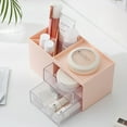 thumbnail image 1 of PureCasa Desktop Organizer with Pencil Holder, 2-Drawer Desk Organizers for Pens Pencils and Cosmetics, Desk Storage Box for Office and , Pink, 1 Pack, 6.9"x3.5"x3.6", 1 of 5