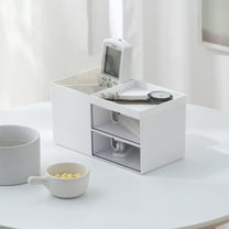 PureCasa Desktop Organizer with Pencil Holder, 2-Drawer Desk Organizers for Pens Pencils and Cosmetics, Desk Storage Box for Office and , White, 1 Pack, 6.9"x3.5"x3.6"