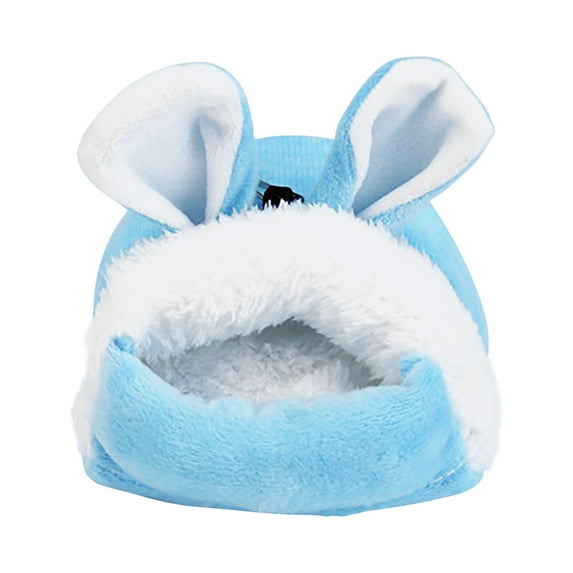 PureCasa Detachable Mini Hamster Nest for Autumn Winter, Thick Plush Cozy Bed Pet Warm House Cute Nest Cage for Small Animal Hamster Parrot Hedgehog Squirrel, 1 Pack, 4"x3.5"x2.4", Blue
