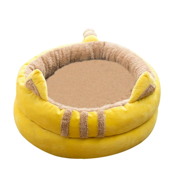 PureCasa Detachable Warm Soft Dog Cat Bed for Fall Winter, Washable Resilient Plush Fluffy Pet Bed Kennel, Modern Home Decor Cushion Sleeping Pad for Small Cats Dogs, Round, 1 Pack, S, Yellow