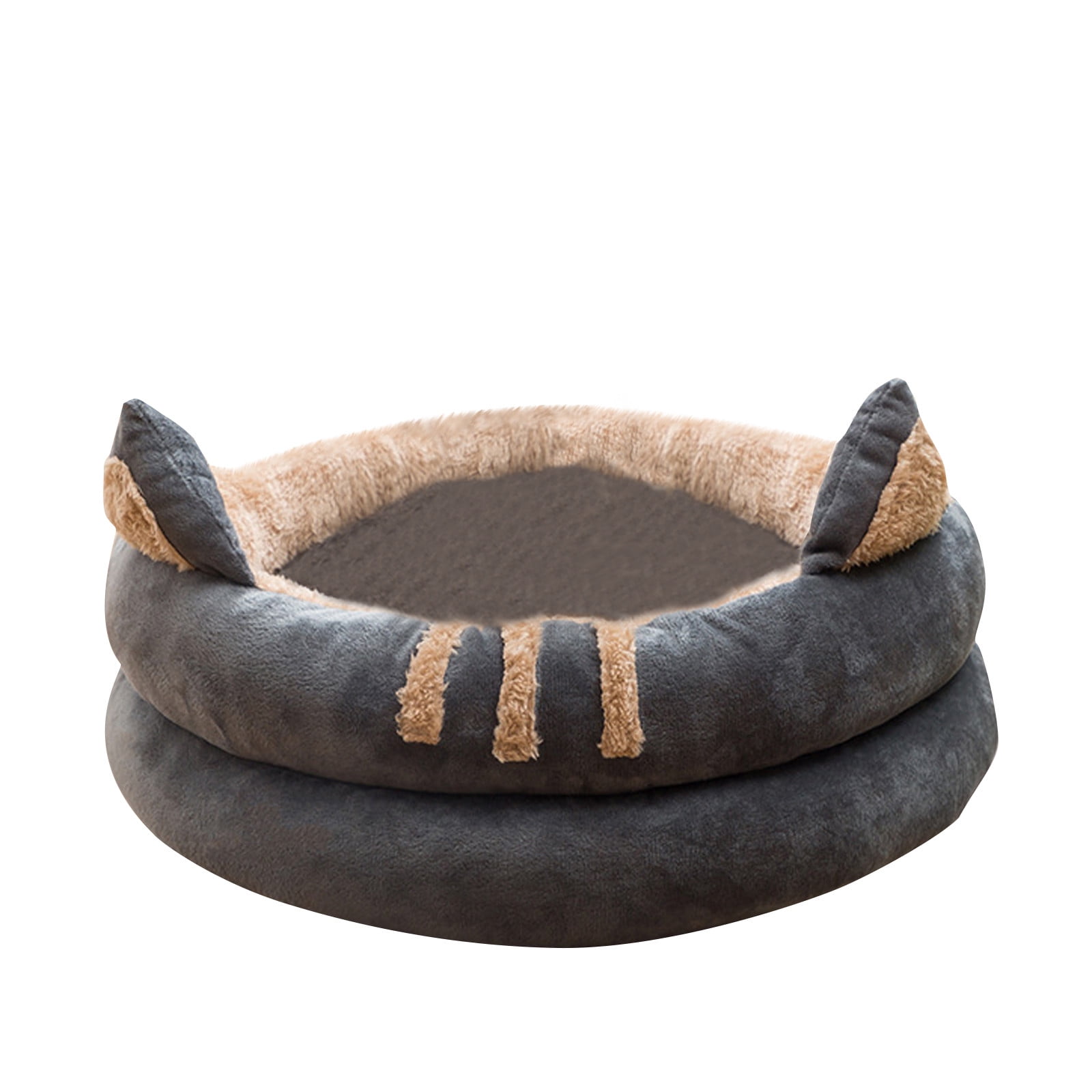 PureCasa Detachable Warm Soft Dog Cat Bed for Fall Winter, Washable Resilient Plush Fluffy Pet Bed Kennel, Modern Home Decor Cushion Sleeping Pad for Small Cats Dogs, Round, 1 Pack, S, Gray