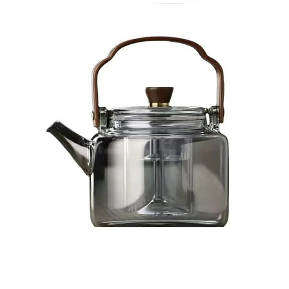 PureCasa Electric Kettle High Borosilicate Glass Teapot Made of Walnut Wood Gray Boiling Teapot Double Bladed Teapot Open Flame Heating Lifting Beam Teapot 1 Pc,Grey