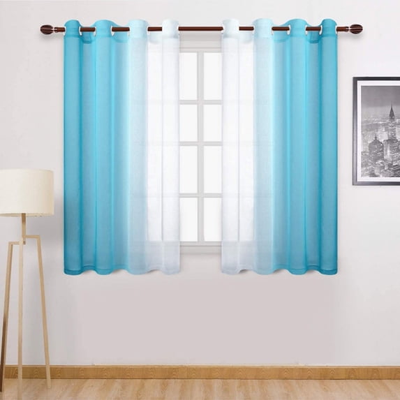 PureCasa Faux Grommet Gradient Semi Sheer Window Curtain, Light Filtering Voile Curtains for Bedroom Kitchen Elegant Modern Window Treatment, 1 Panel, 52"x63", Blue