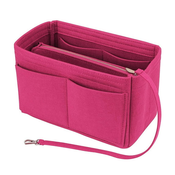 Hgallory Felt Large Capacity Travel Makeup Bag for Women Girls, 10.2"x5.9"x5.9" Portable Multi Pocket Solid Makeup Case, Rectangle Cosmetic Storage Bag for Travel Outdoor, 1 Pack, Hot Pink