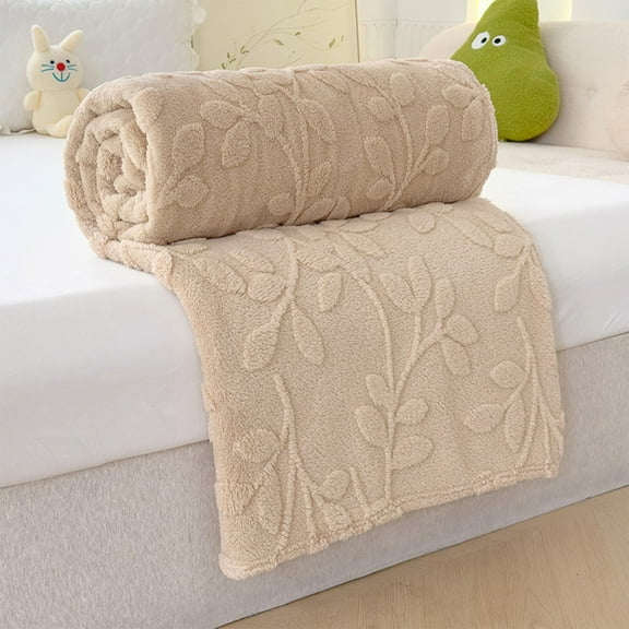 Hgallory Fleece Blanket for Single Bed Super Soft and Cozy Blankets All Season Leaves Textured Lightweight Fuzzy Blankets, Beige