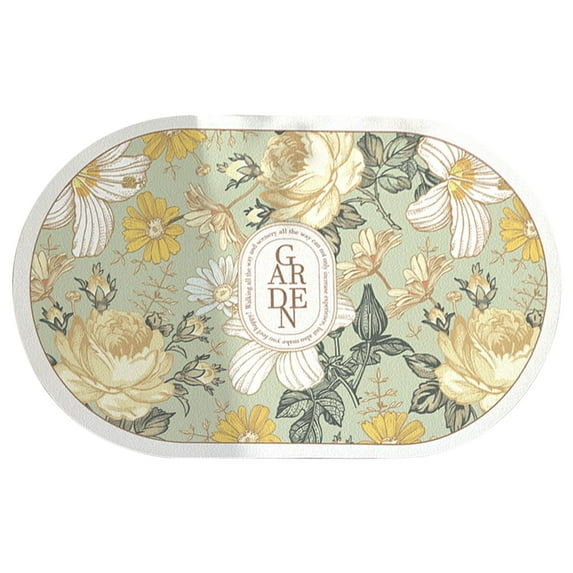 PureCasa Floral Non-Slip Bath Mat for Bathroom Toilet, Household Water Absorbing Floor Mats for Entrance Bedroom, Flower Pattern Home Decor Rubber Quick Dry Door Mat, 16"x24", 1 Pack, C, Oval