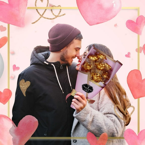 Hgallory Golden Flowers Gift Box, Set of 7 Buds, Plastic Artificial Carnation Simulated Cabbage Roses Home Decor, Gift for Valentine's Day Anniversary Birthday Wedding Dating, 1PC, A