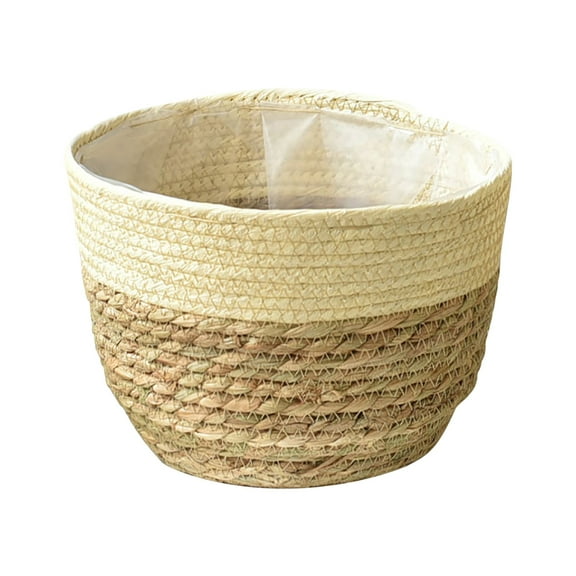 PureCasa Grass Wicker Flower Basket Woven Plant Pots, Polyester Flowerpots for Indoor Outdoor Balcony Patio Living Room, Boho Rustic Style Home & Garden Decor, 7"x7", Beige, 1 Pack