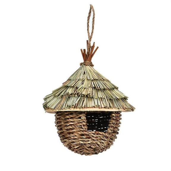 PureCasa Hand-Woven Hummingbird House Nest for Outdoor, Creative Wooden Bird Nests Hibiscuser Grass Woven Birdhouse for Small Birds, Home & Garden Decoration Farmhouse Style, 1 Pack, Multicolor