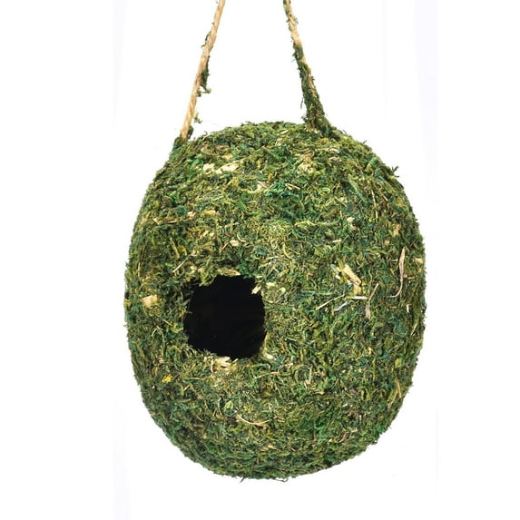 PureCasa Hanging Hummingbird House Nest for Outdoor, Creative Wooden Bird Nests Hibiscuser Grass Hand-Woven Birdhouse for Small Birds, Home & Garden Decor, 1 Pack, 4.7"x4.7"x5.5", Green