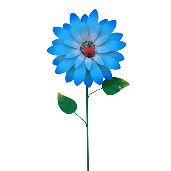 Hgallory Home & Garden Decor Metal Artificial Flowers for Outdoor Indoor, Decorative Fake Flowers Rustproof Iron Sunflowersfor Garden Patio Fence Courtyard Ground, 1PC, Blue