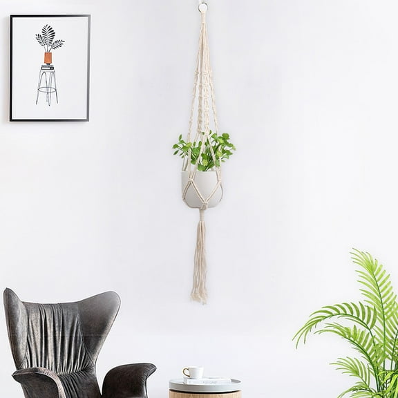 PureCasa Home & Patio Decor Macrame Plant Hangers Cotton Rope 41.3", 1 Pack Gardening Hanging Basket Mesh Cotton Sling Ropes, Suitable for Indoor Outdoor Balcony Living Room, Beige