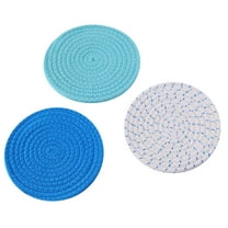 PureCasa Household Table Place Mats Set of 3, Heat Resistant Cotton Waterproof Thick Placemat for Cups Potholders Bowls Plates, Home Decor Placemats for Dining Table, 3PCS, 7.1"x7.1", Blue, Round