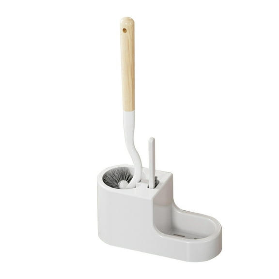 Hgallory Household Toilet Brush and Holder Set for Bathroom, Floor Standing Toilet Brush Cleaner No Dead Corner with 2-Hole Base & Long Handle, Compact Cleaning Tools, 1PC, Beige, 16.9"x12"x3.5"
