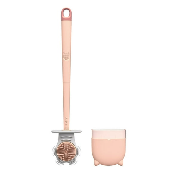PureCasa Household Toilet Brush and Holder Set for Bathroom, Toilet Brush Cleaner with Base, Ergonomic Long Handle & Soft Bristle, Plastic Compact Cleaning Tools, 1PC, Pink, 12.8"x3.5"x1.7"