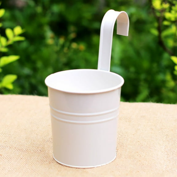 PureCasa Iron Hanging Planter 1 Pack, 3.9"x3.9"x3.1", No Assembly Required, Home & Patio Decor Flower Buckle Hanging Plant Pot with Hook for Indoor Outdoor Fence Balcony Garden, White