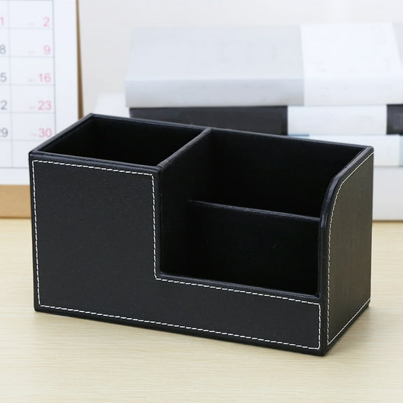 PureCasa Luxury Leather Desktop Organizers, Multifunctional Desk Stationery Organizer, Home & Office Supplies Stationery Storage Box, 1 Pack, Black