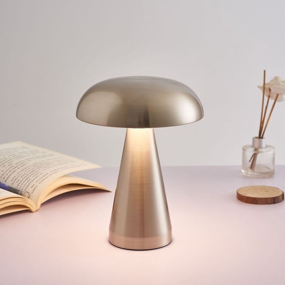 PureCasa Luxury Mushroom Metal LED Table Lamp for Bar Hotel Cafe Outdoor, Battery Operated USB Charging Bedside Table Lamp Fashionable Classic Decor, 1 Pack, Silver