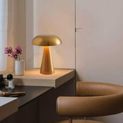 PureCasa Luxury Mushroom Metal LED Table Lamp for Bar Hotel Cafe Outdoor, Battery Operated USB Charging Bedside Table Lamp Fashionable Classic Decor, 1 Pack, Gold