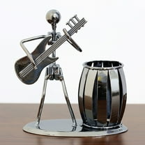 PureCasa Metal Pencil Holder with Musician Figure, Desktop Decorative Pencil Holders for Stationery, Elegant Desk Decor, 5.5"x4.7"x2.6", 1 Pack, Electric Guitar