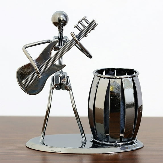 PureCasa Metal Pencil Holder with Musician Figure, Desktop Decorative Pencil Holders for Stationery, Elegant Desk Decor, 5.5"x4.7"x2.6", 1 Pack, Electric Guitar