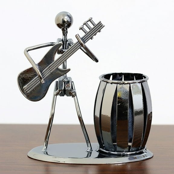 PureCasa Metal Pencil Holder with Musician Figure, Desktop Decorative Pencil Holders for Stationery, Elegant Desk Decor, 5.5"x4.7"x2.6", 1 Pack, Electric Guitar