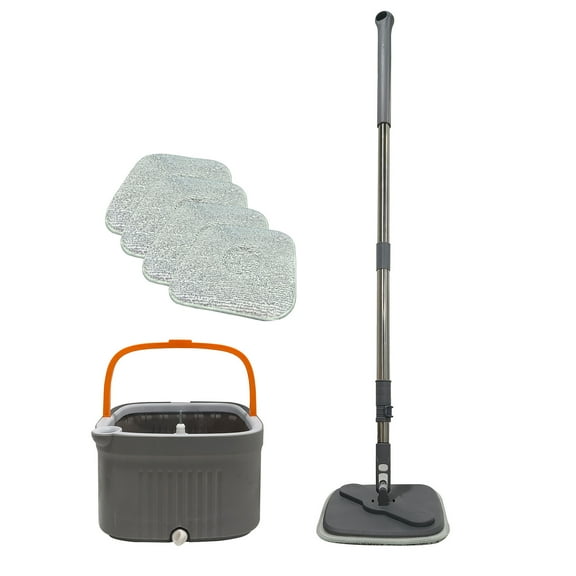 PureCasa Mop and Bucket with Wringer Set for Home Cleaning, Self Separation Clean & Sewage Water Bucket, Rotating Mop Set with 12"x12"x7" Water Tank & 4pcs Head Pads, 1PC, B, 51.6"x8.7"