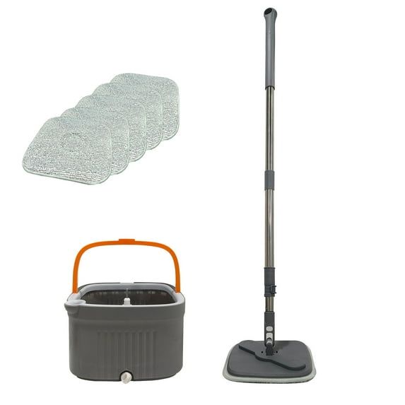 PureCasa Mop and Bucket with Wringer Set for Home, Self Separation Clean & Sewage Water, Stainless Steel Telescopic Mop with 12"x12 Water Tank & 5PCS Microfiber Mop Pads, 1PC, C, 51.6"x8.7"