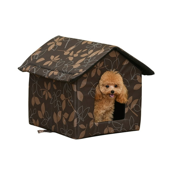 PureCasa Outdoor Oxford Cloth Waterproof Dog Cat Bed, Enclosed Dog Cat House Kennel for Autumn Winter, Warm House Sleeping Pad for Small Cats Dogs, Modern Decor, 1 Pack, L 18"x16"x18", Brown