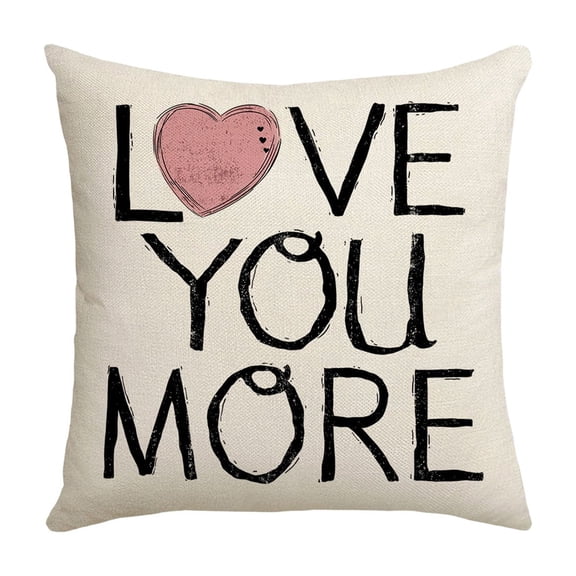 Hgallory Pillow Case Love You More Pattern Pillowcovers Sofa Cushion Flax Pillowcases for Couples Valentines Day Cushion Case, 18x18"
