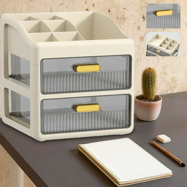 PureCasa Plastic Desk Organizer with 2 Drawers, Desktop Pencil Organizers for Stationery and Cosmetic, Office Supplies, No Assembly Required, 1 Pack, 8.3"x6.3"x9"