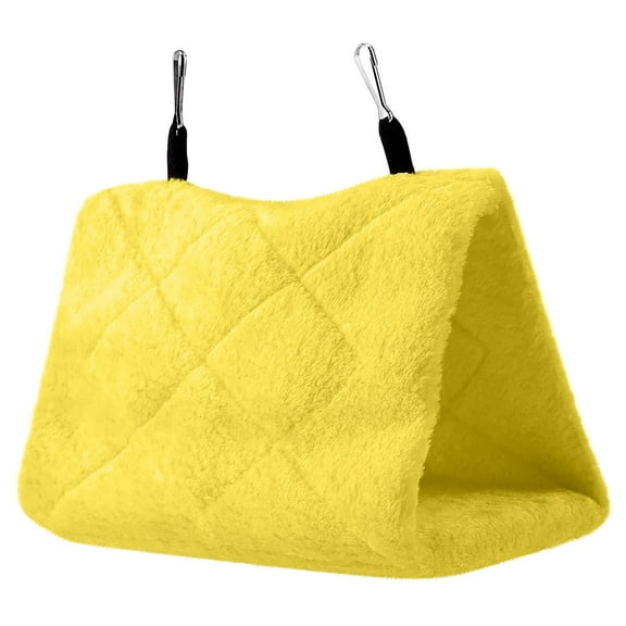 PureCasa Plush Birdhouse for Autume Winter, Triangle Polyester Parrot Hammock Hanging Bird Warm House for Indoor Outdoor, Home & Garden Decor Soft Birdhouse, 1 Pack, L 12.6"x6.7"x10", Yellow