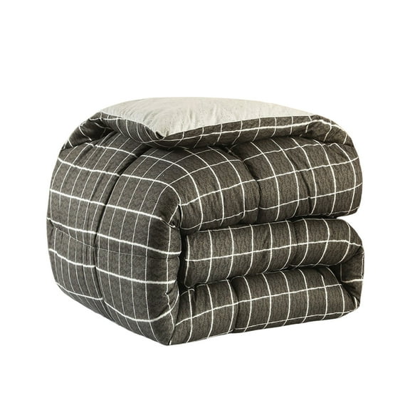 PureCasa Queen Size Comforter Set- Cotton Quilt Black Plaid Lightweight Duvet Insert Down Alternative Bedding for Home/Hotel