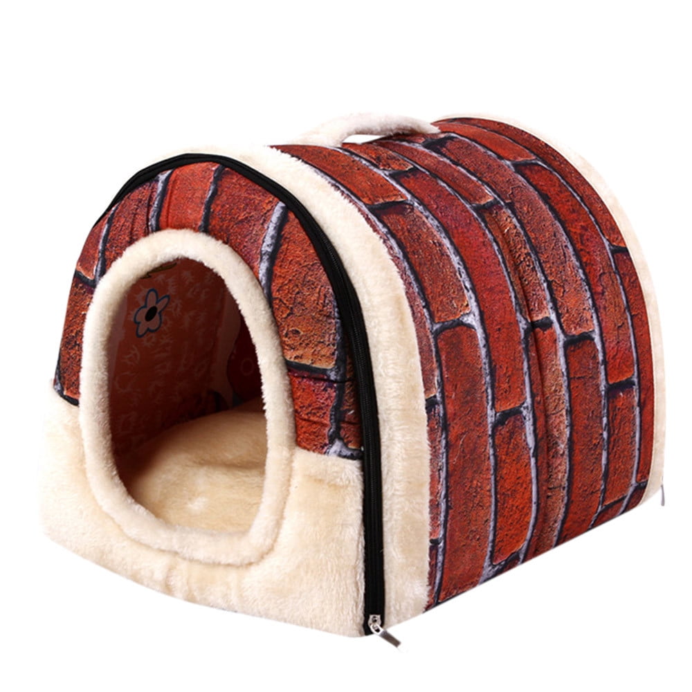 PureCasa Retro Style Enclosed Dog Cat Bed for Autumn Winter, Removable and Washable Dog Cat Bed Pet Kennel Sleeping Cushion Pad for Small Cats Dogs, Modern Decor, 1 Pack, M 18"x14"x14", Red