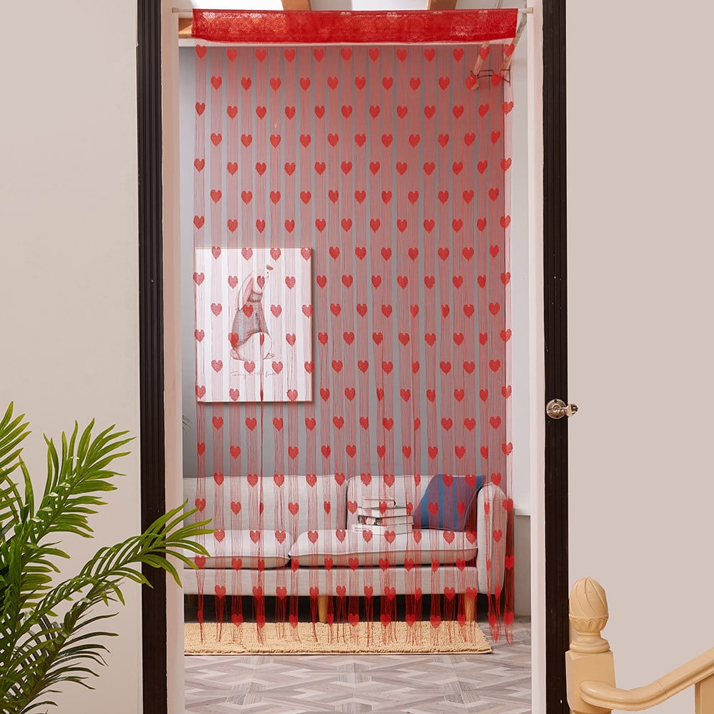 PureCasa Romantic Heart Shaped Curtain, Lace String Curtains