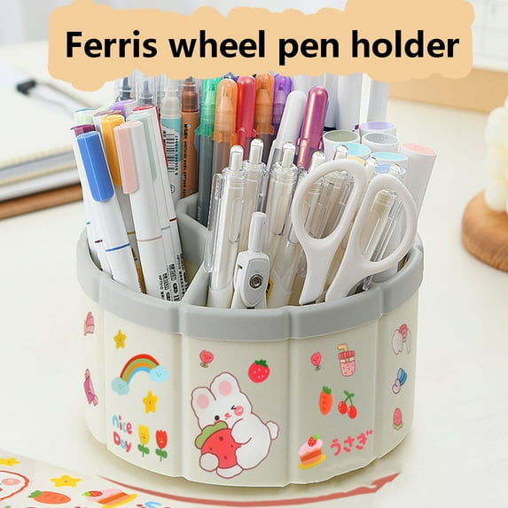 PureCasa Rotating Pencil Holders with 6 Compartments, Desktop Organizers Stationery Cosmetic Storage for Freshmen Worker, Office Supplies Large Capacity Pen Holder, 1 Pack