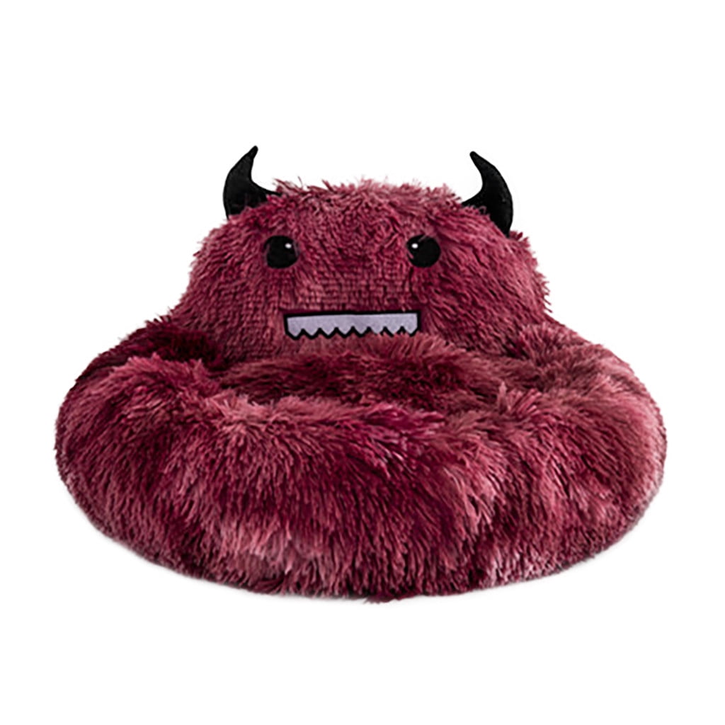 PureCasa Semi-Enclosed Cute Dog Cat Bed for Fall Winter, Comfortable Long Plush Fluffy Pet Pad House Thermal Kennel, Creative Sleeping Cushion Pads for Small Cats Dogs, Round, 1 Pack, XL, Red