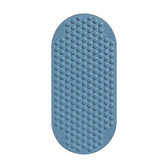 PureCasa Silica Gel Oval Bathtub Mat for Bathroom Toilet, Non-Slip Household Long Ellipse Suction Cup Bath Mats for Bubble Massage, Solid Color Modern Decor Foot Mat, 1PC, 16"x34.6", Light Blue