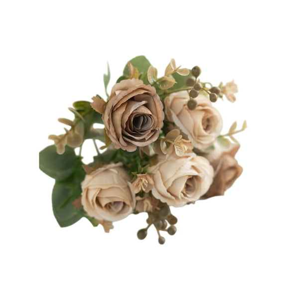 Hgallory Silk Brown Rose 7 Branches Crafts Valentines Gift for Girlfriend 12.5 Inch Artificial Flower Ideal Vase Arrangement for Table Centerpiece Home Decoration