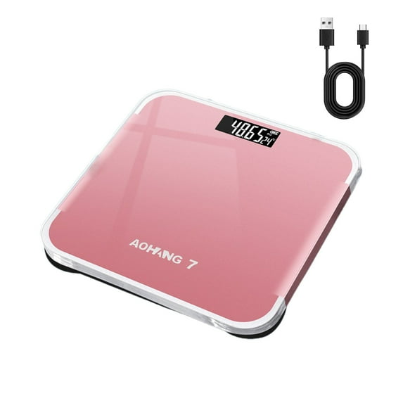 PureCasa Smart Scale for Body Weight & Fat Percentage, Durable Accurate Digital Bathroom Scale with LCD Display, Household Weight Scale Rechargeable & Battery 2-in-1, 10.2"x10.2"x1", 1PC, Pink