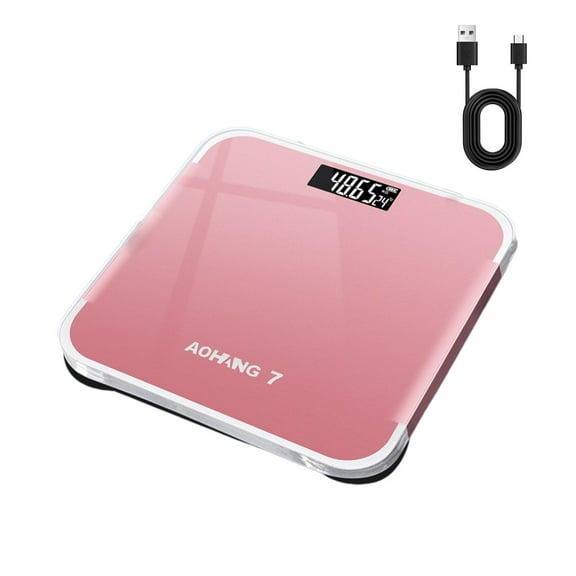 PureCasa Smart Scale for Body Weight & Fat Percentage, Durable Accurate Digital Bathroom Scale with LCD Display, Household Weight Scale Rechargeable & Battery 2-in-1, 10.2"x10.2"x1", 1PC, Pink